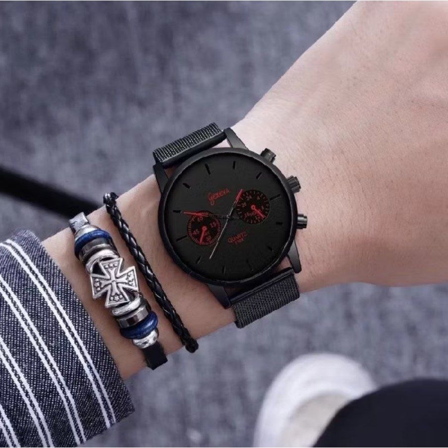 Jam Tangan Pria GENEVA Kasual Dial Tipis Quartz Analog PREMIUM Tabs