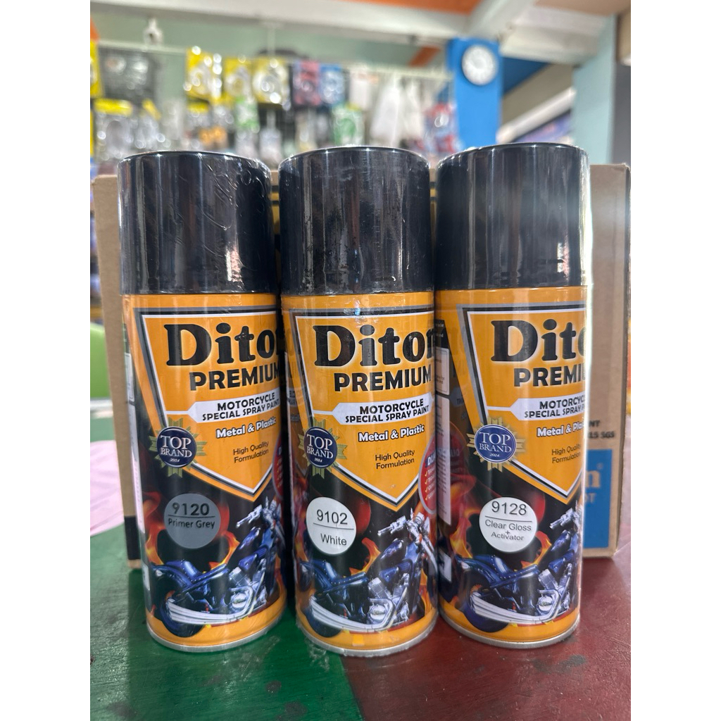 3 kaleng cat semprot Diton Premium 1 paket 3 kaleng (epoxy, cat utama, clear) paketan black 9180 pak