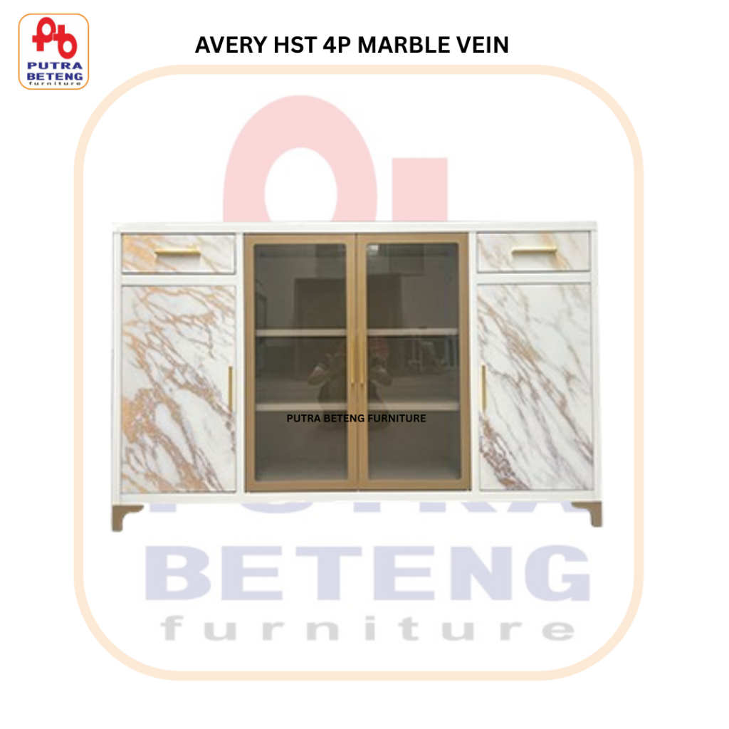 Bufet Pendek Bahan Plat Besi Avery Hst  4P Marble Vein