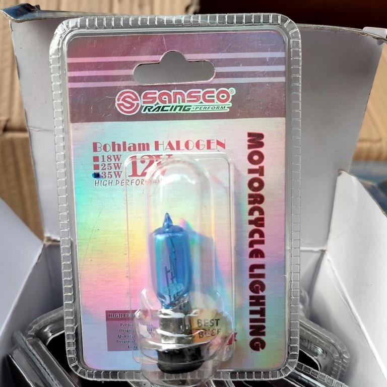 BOLAM HALOGEN SANSCO RACING GENUINE ASLI ORI HID 35W 12v 35 watt 12 volt lampu kaca universal motor 