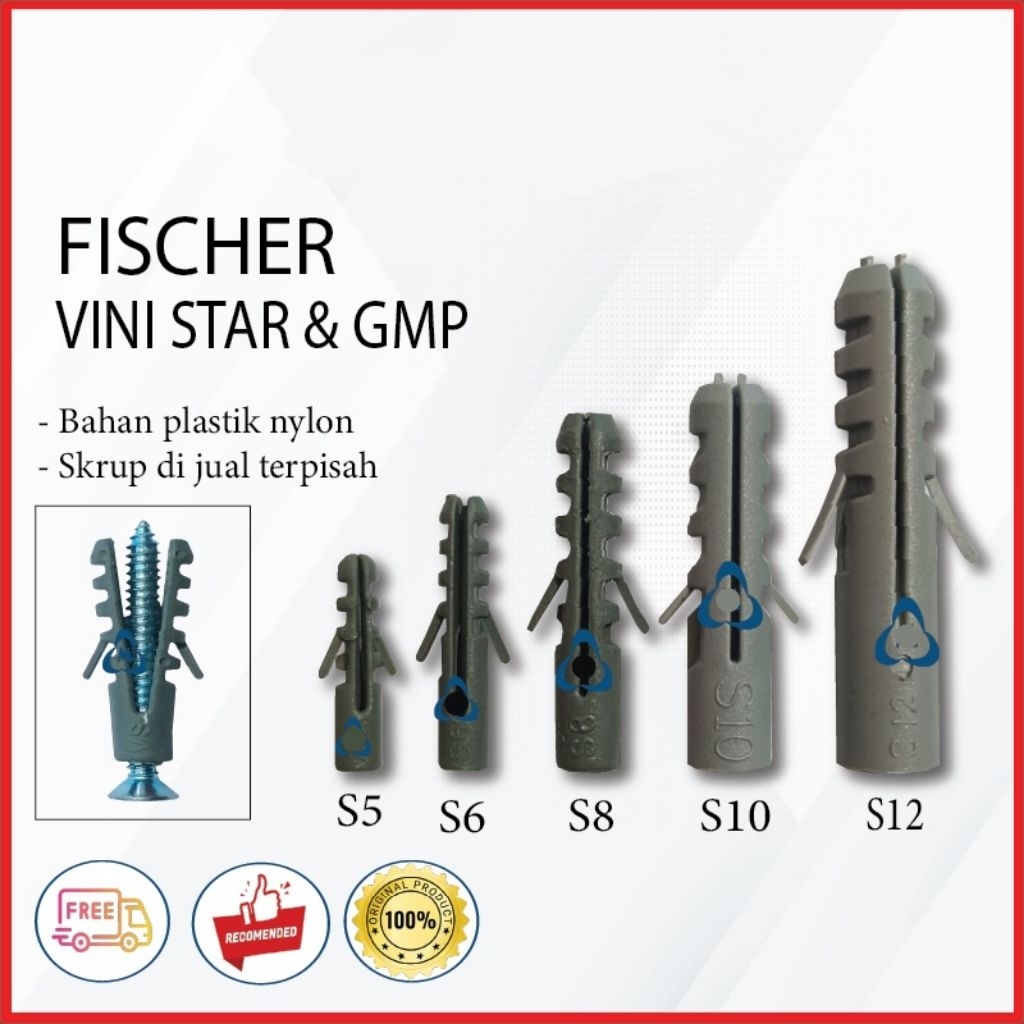 (Harga 1 kotak) Skrup Angkur Wall Plug GMP/Skrup viser fischer fiser S5 S6 S8 S12