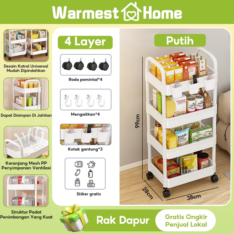 Warmest Home Rak Troli Rak Susun 3 Susun Rak Troli Susun Roda Serbaguna Rak Dapur Salon Rak Kamar