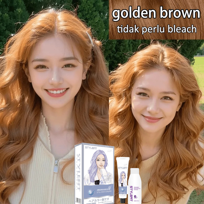 【Ready Stock】 Pewarna Rambut Golden Brown 200ml Tidak Perlu Bleach，Membuat kulit tampak cerah(cat ra