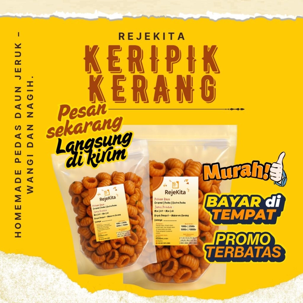 

500 Gram Makaroni Kerang Pedas Daun Jeruk - RejeKita Snack & Food | Original, Pedas, Ekstra Pedas