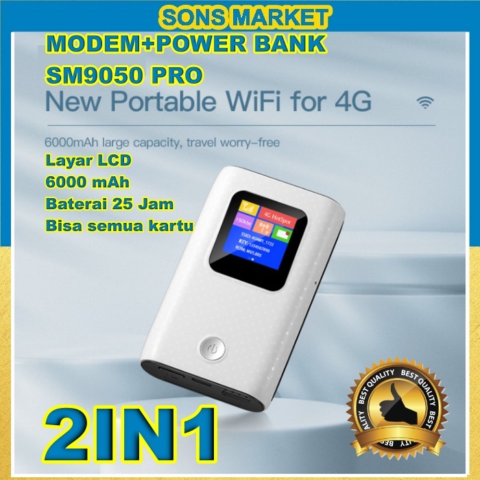 Modem Wifi 4G LTE with Power Bank SMARTCOM SM9050 PRO 6000mAh 9050 PRO SM 9050 PRO MODEM POWERBANK