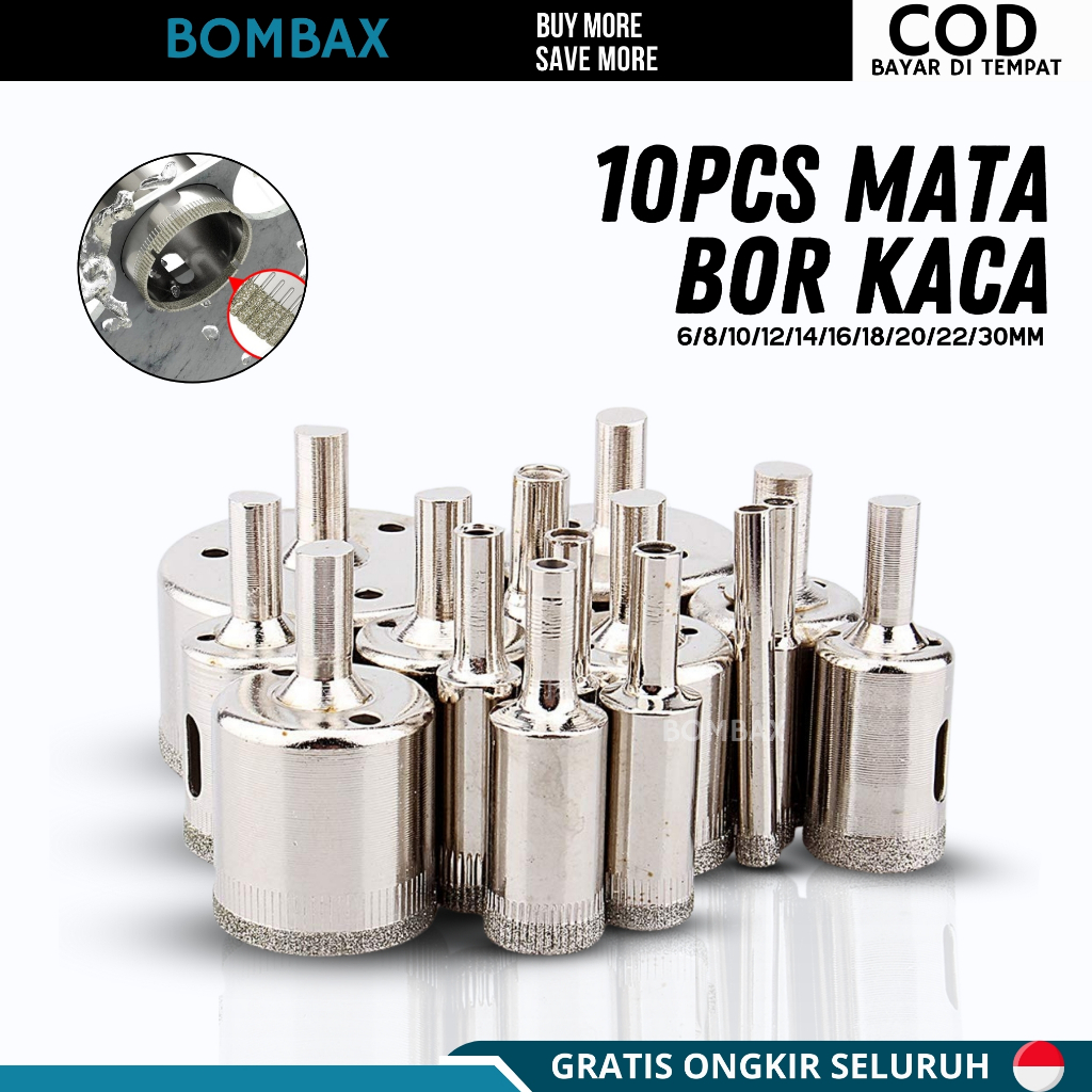 10PCS Set Mata Bor Kaca Keramik Granit Marmer Batu Porselen Diamond HSS Holesaw Pelubang/Mata Bor Ke