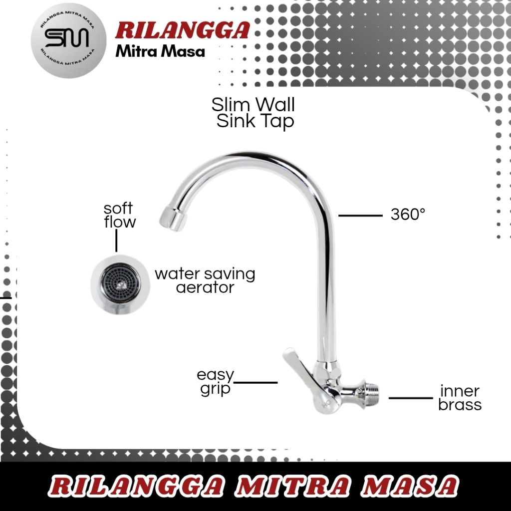 Kran Air Slim Dinding Kran Kamar Mandi Toilet Wastafel Slim Wall Sink Tap HQ ½ Inch