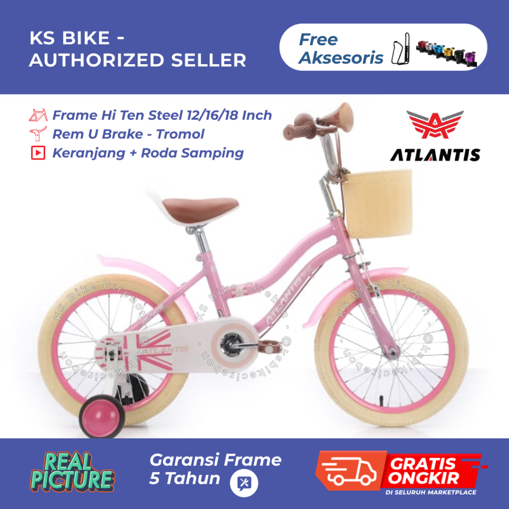 Sepeda Mini Atlantis 12 16 18 Inch Sepeda Anak Mini Perempuan Roda 3 Boncengan Belakang Keranjang De