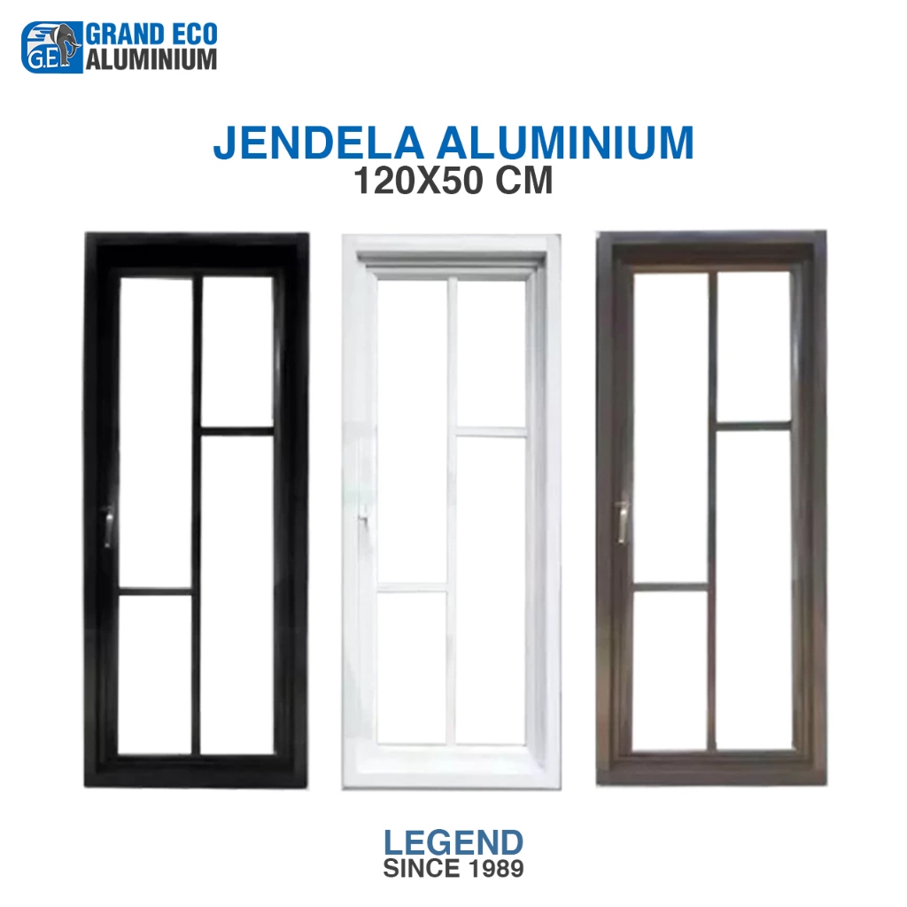 Jendela Aluminium +kusen 3inch,kaca 5mm,Single Modern 120x50 Ornamen luar dalam Lengkap Tinggal Pasa