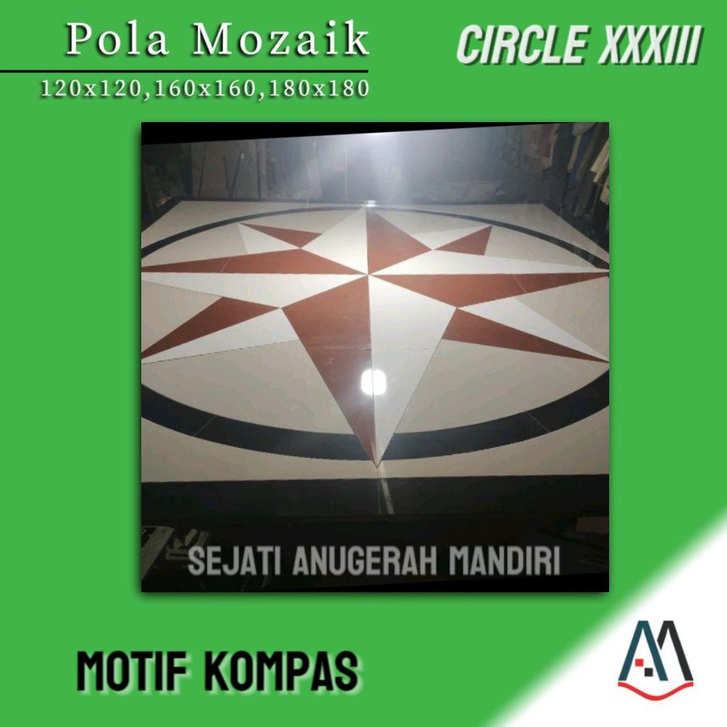 granit pola mozaik motif bintang kompas ukuran 180x180 - circle XXXIII