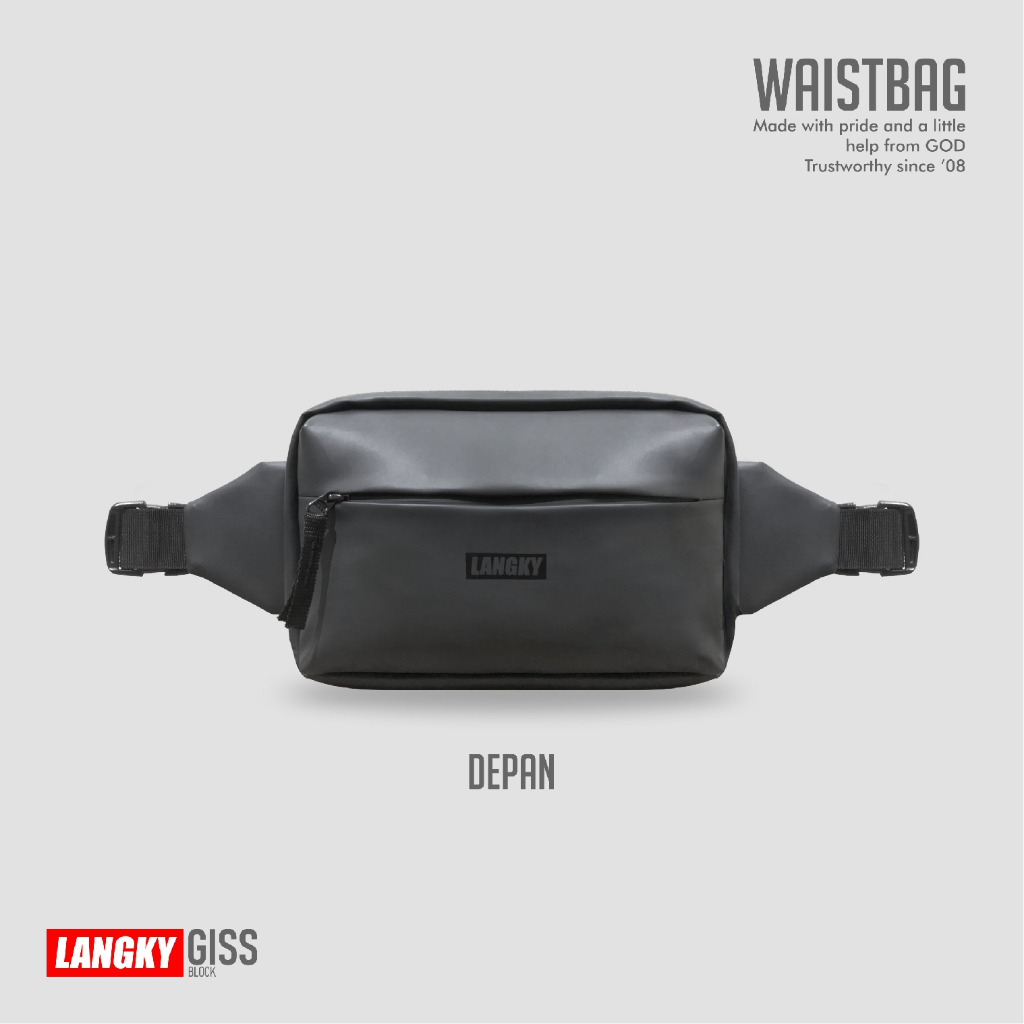Tas Pinggang Waistbag Pria Kecil Waterproof Anti Air Langky Waist Bag GISS BLOCK  - Black
