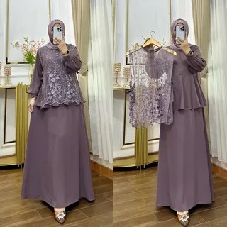 Naura dress Kondangan Terbaru Gamis Pesta Set Inner + Outher BrokatTile Premium Gamis Pesta Kekinian