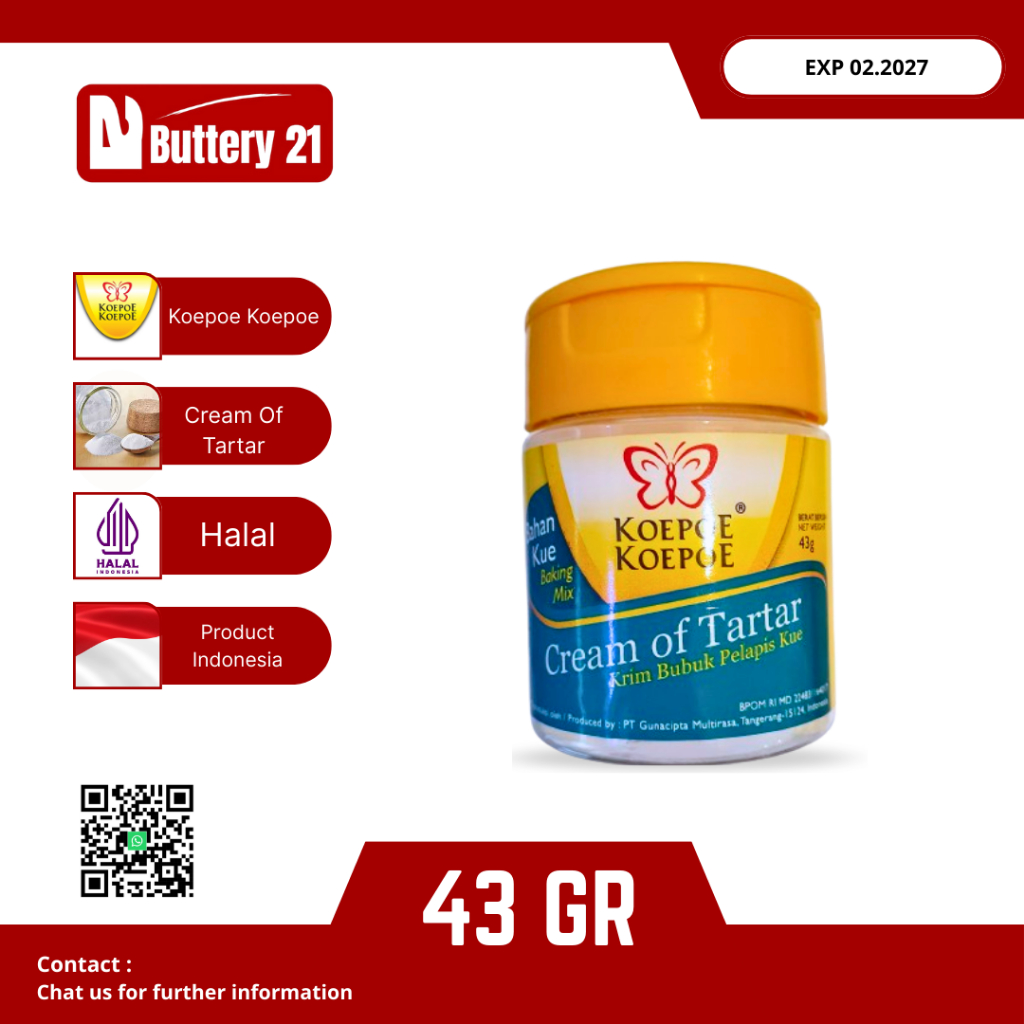 

KOEPOE KOEPOE CREAM OF TAR TAR/ KRIM BUBUK PELAPIS KUE, TAR TAR 43GR/BAHAN KUE CREAM OF TARTAR
