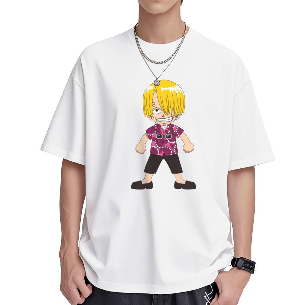 Humcustom  ONE PIECE Kaos Fashion Unisex Pria Wanita Handmade Cotton T-Shirt Kaos Putih Sanji Cartoo