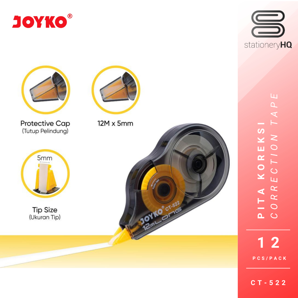 

Ay00! (12 Pcs) Correction Tape / Pita Koreksi / TipeX Kertas Joyko CT-522 12M
