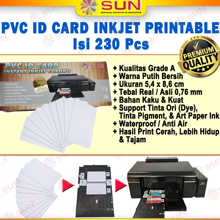 

KODE L73A Inkjet PVC ID Card Grade A 76 White uk 86 x 54 cm isi 23 Kertas PVC ID Card Inkjet Printable untuk Tray Id Card L85 L85 T6 L85 R23 Support epson ori 673 dyepigmentart paper ink