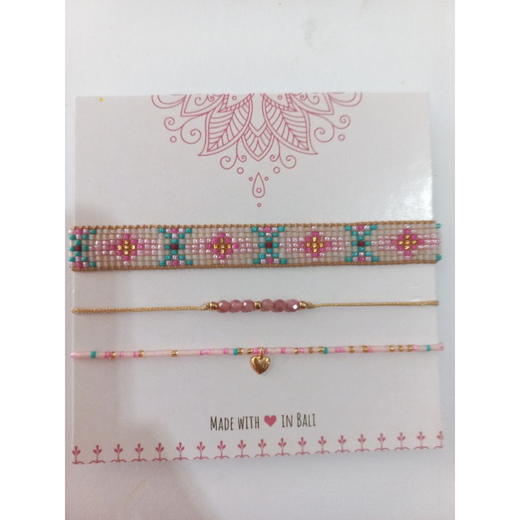 Bracelet set, bead loom, gemstone, gold plated. Gelang manik-manik, gelang batu alam