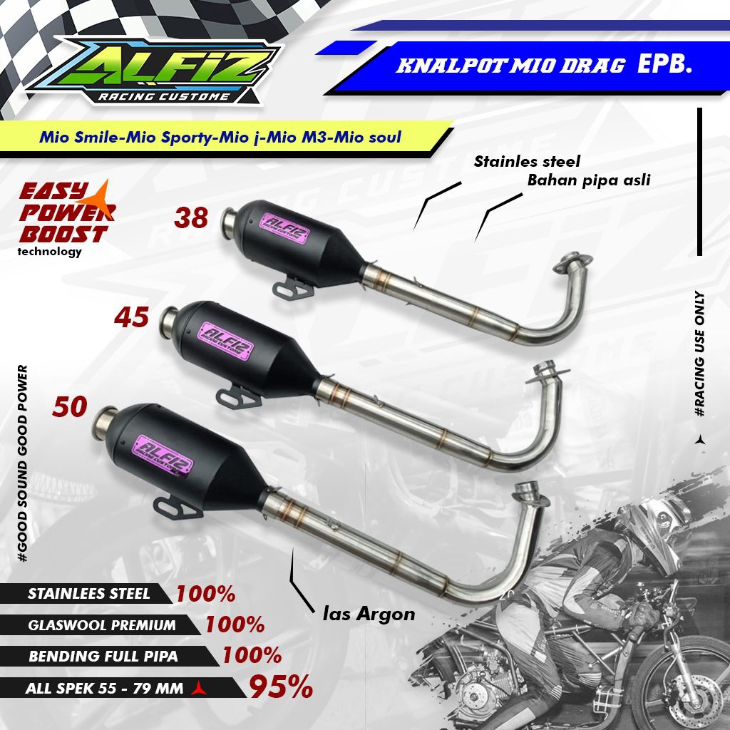knalpot mio sporty mio j mio m3 model drag tersedia inlet 38 45 50