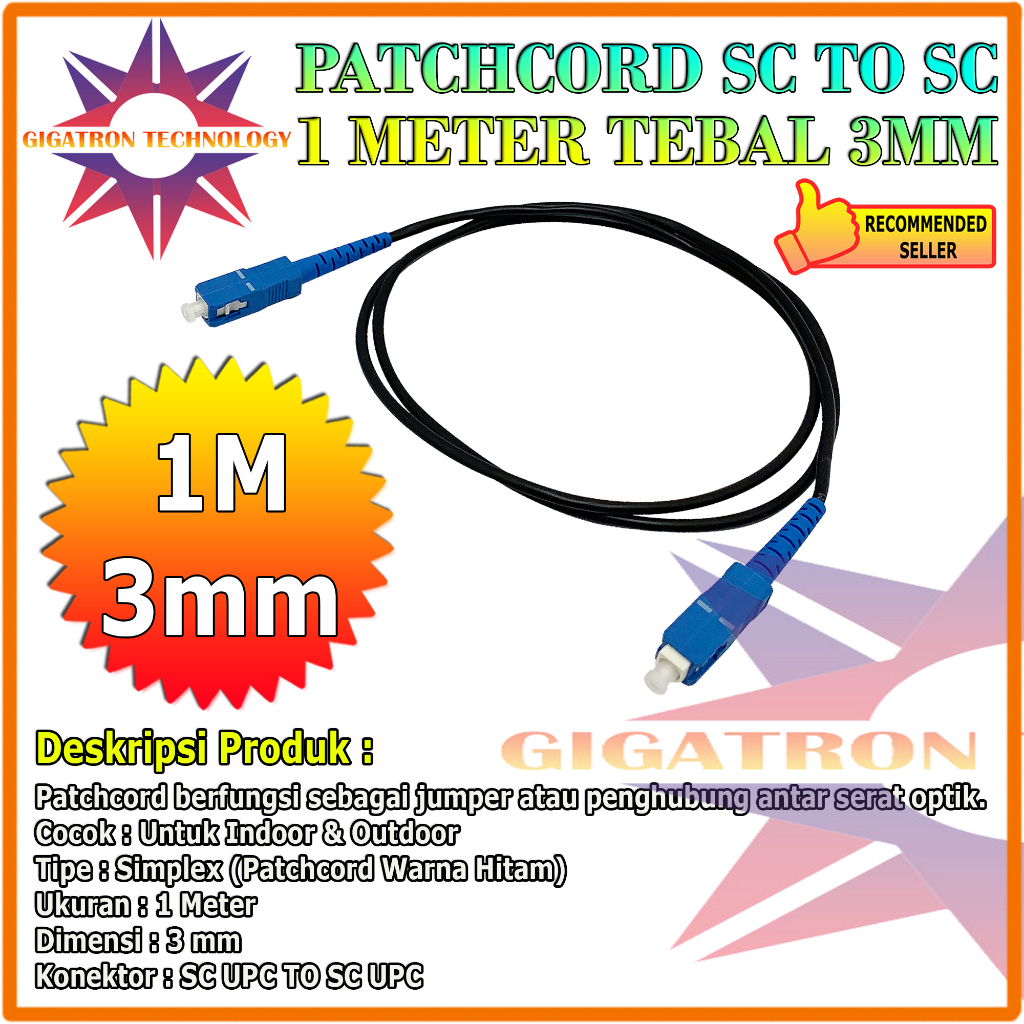 Kabel Patch Cord Outdoor SC UPC - SC UPC 1M 3mm Hitam / Black Patchcord Outdoor SC/UPC - SC/UPC 1M 3