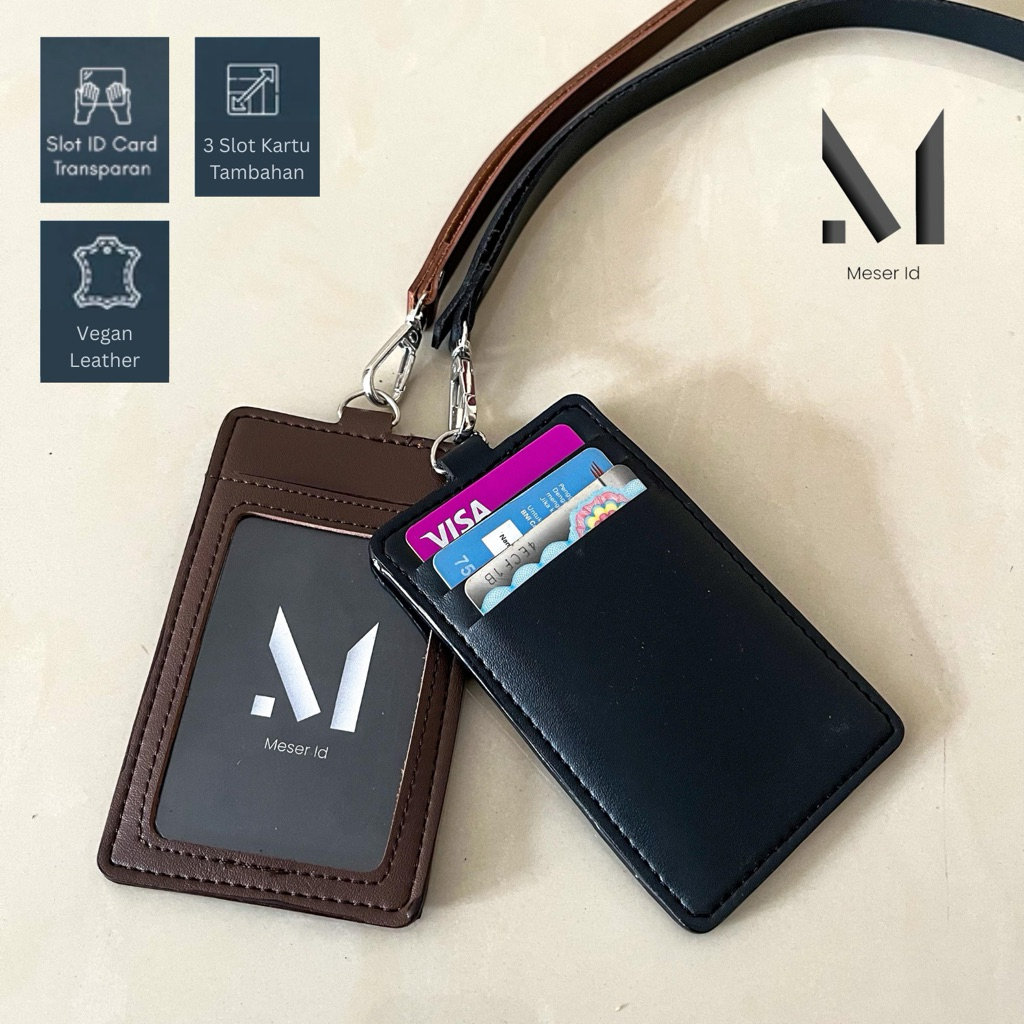 

ATK9 Name Tag Holder Lanyard Id Card Kulit Sintetis 4 Slot Penyimpanan Kartu Pria Wanita