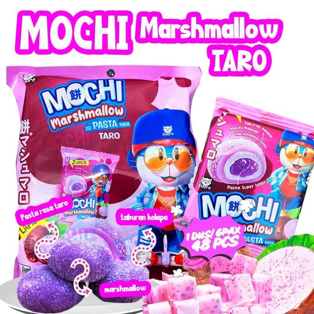 

Mochi Marshmallow Lembut Aneka Rasa Coklat Taro Mangga Kacang by Sidore 1pack isi 8 pc