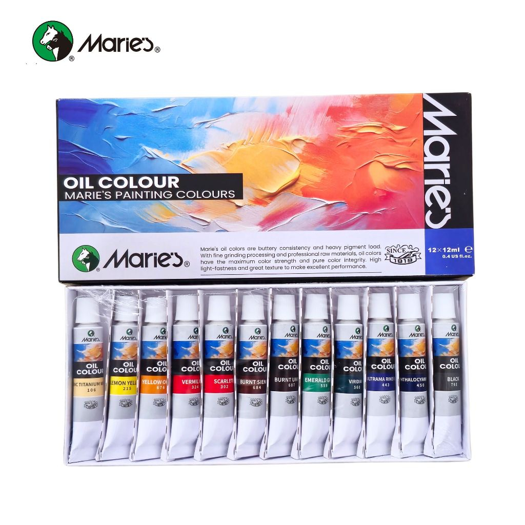 

Cat Minak / Oil Colour MARIES E1386B 12 Warna @12ml /Pack