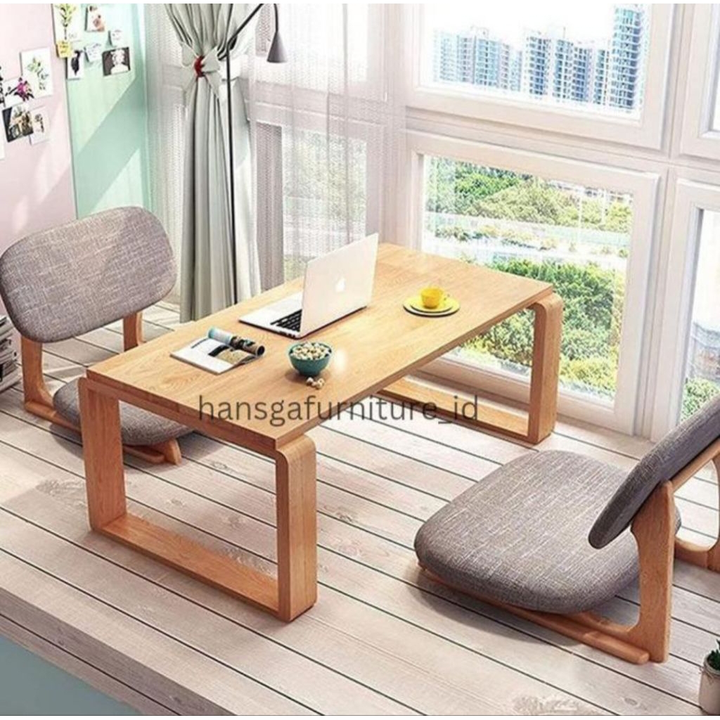 set meja makan cafe lesehan minimalis 2 kursi kayu jati