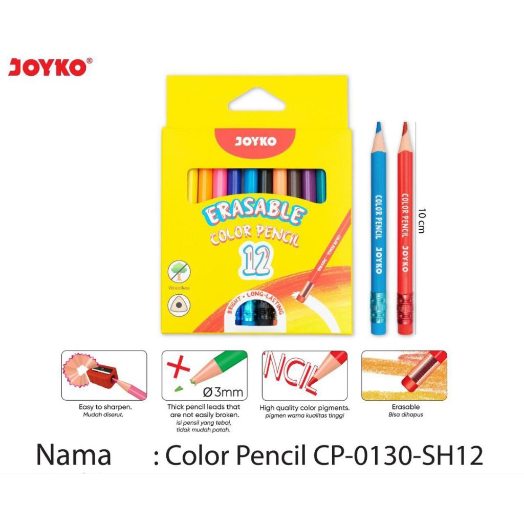 

Pensil warna erasable pendek Joyko cp-0130-sh12 (1buah)