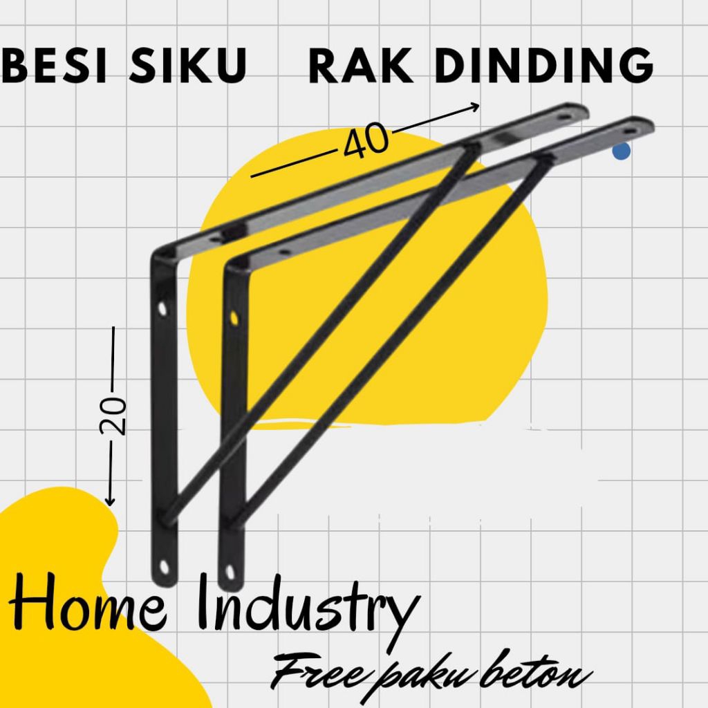 Besi ambalan 20x40 cm, besi penyangga,besi siku rak dinding