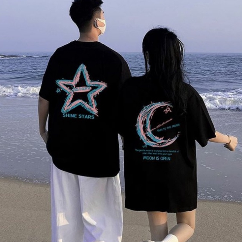 KODE C55E Mode Korea Bintang  Bulan Baju Kaos Pria TShirt Wanita T Shirt Pria Couple Pasangan Oversi