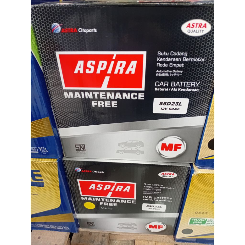 Aki Mobil Aspira MF 55D23L 60Ah Accu Kering Original Astra Otoparts
