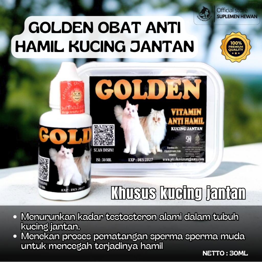 Golden Obat Anti Hamil Kucing Jantan 30ml - Aman dan Efektif Mensterilkan