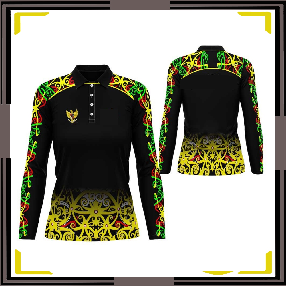 BAJU KAOS WANITA JERSEY BATIK DAYAK KALIMANTAN BERKERAH PRINTING KEREN