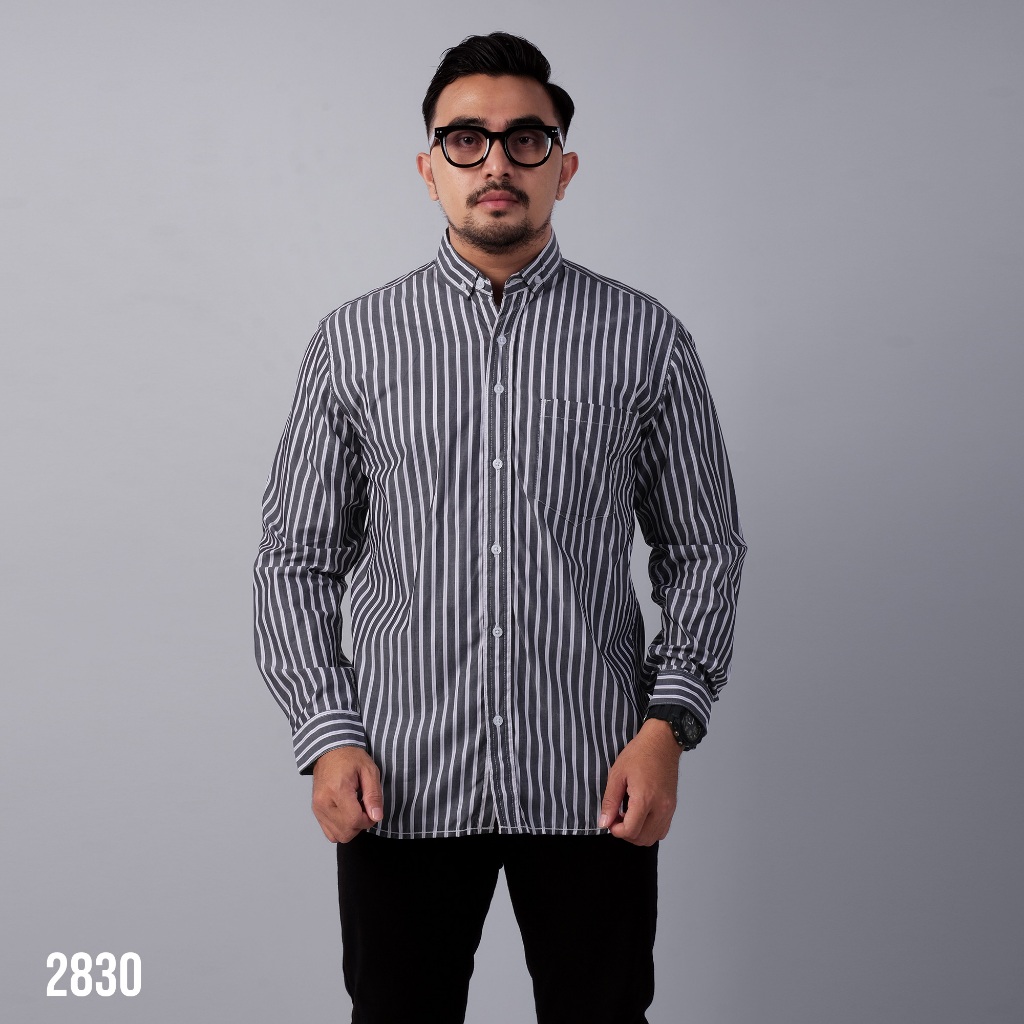 PAKAJI Kemeja Pria Salur Lengan Panjang Premium Kemeja Stripe Pria Kemeja Garis Pria Slimfit Garis H