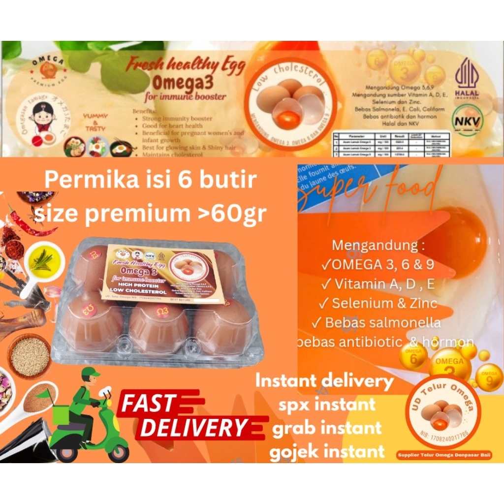 

OMEGA FRESH EGG Telur Omega 3, 6 & 9 size >60gr isi 6 butir