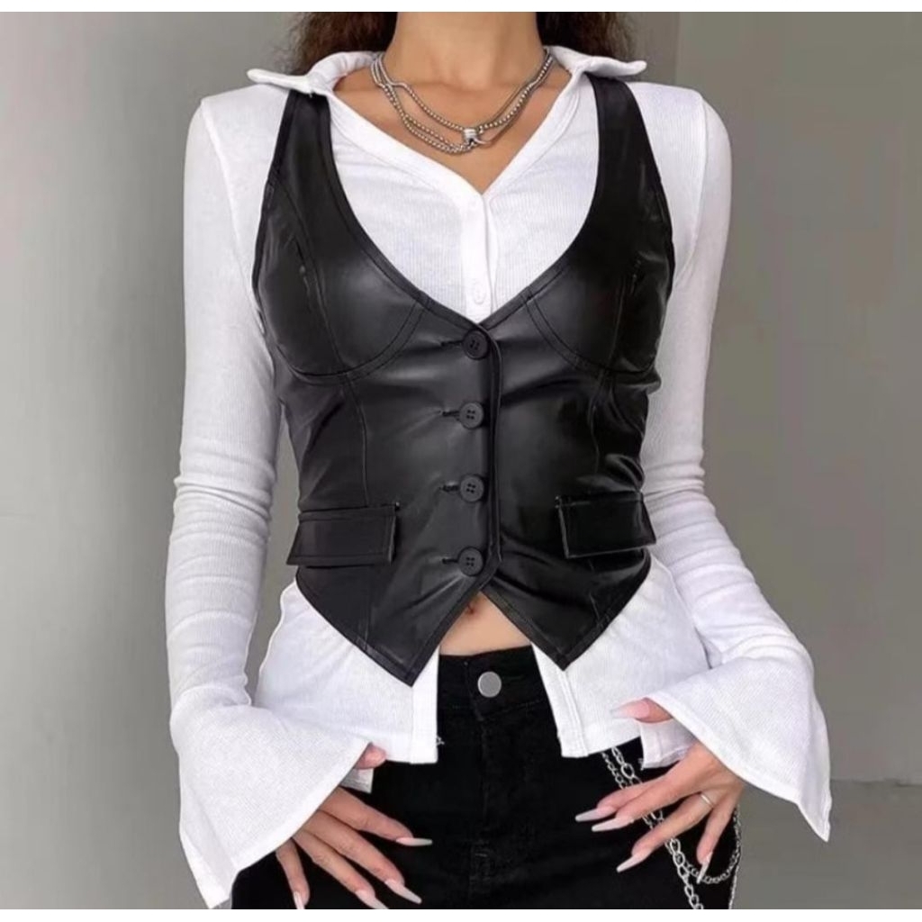 Rompi kulit wanita / Vest leather / rompi kulit / vest terbaru / rompi cowboy