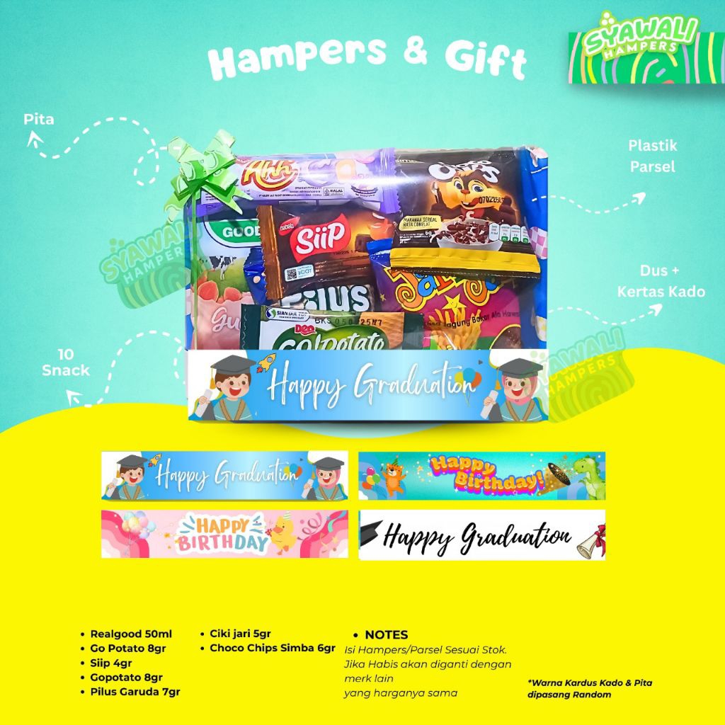 

Hampers / Hampers Ulang Tahun / Hampers Wisuda / Hampers Guru / Hampers Custom / Bingkisan / Gift / Hadiah / Souvenir
