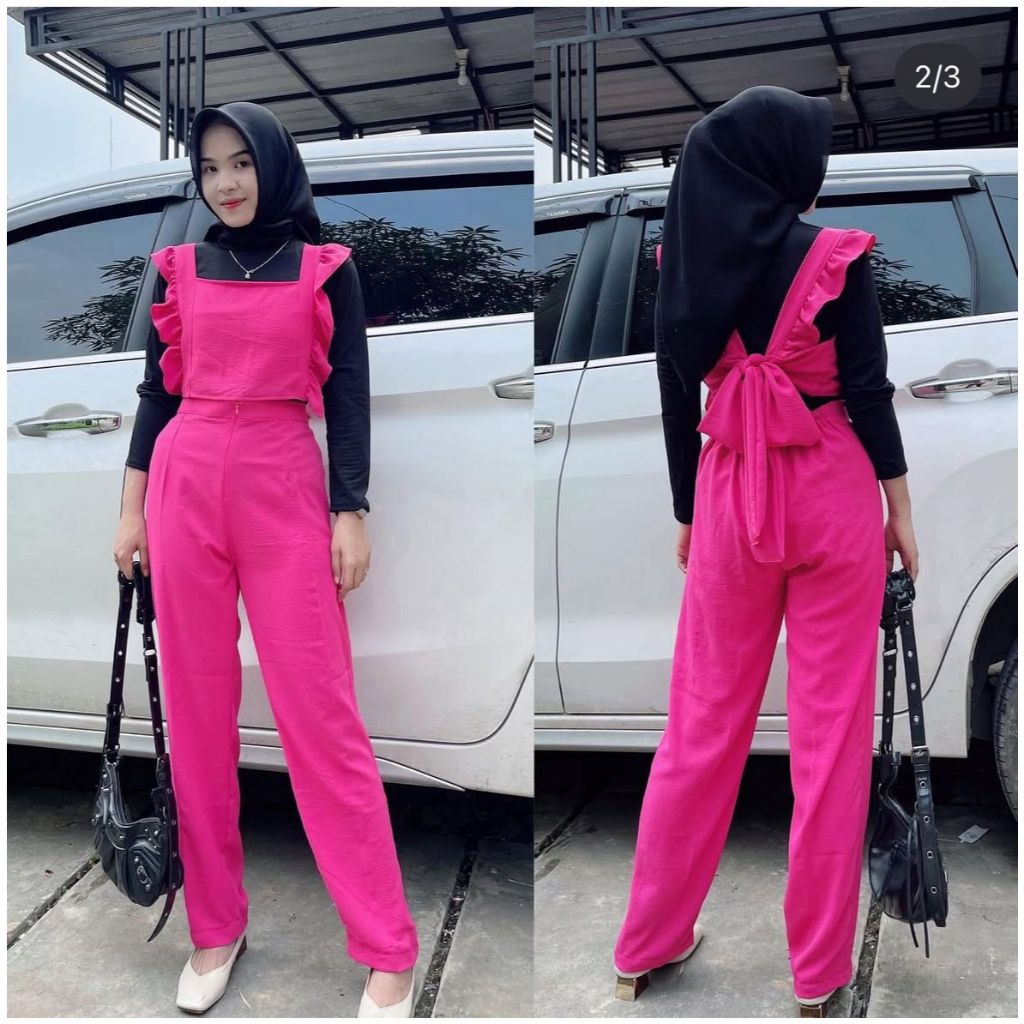 One set vest PREMIUM/ setelan wanita / one set reina span/ set yola polos /overall belakang pita / S