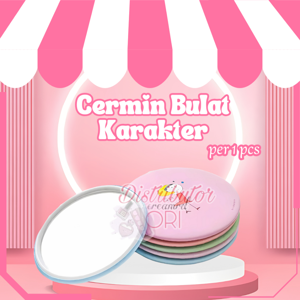 Cermin Bulat Karakter/Kaca Cermin Make Up Mini/ Travelling Motif