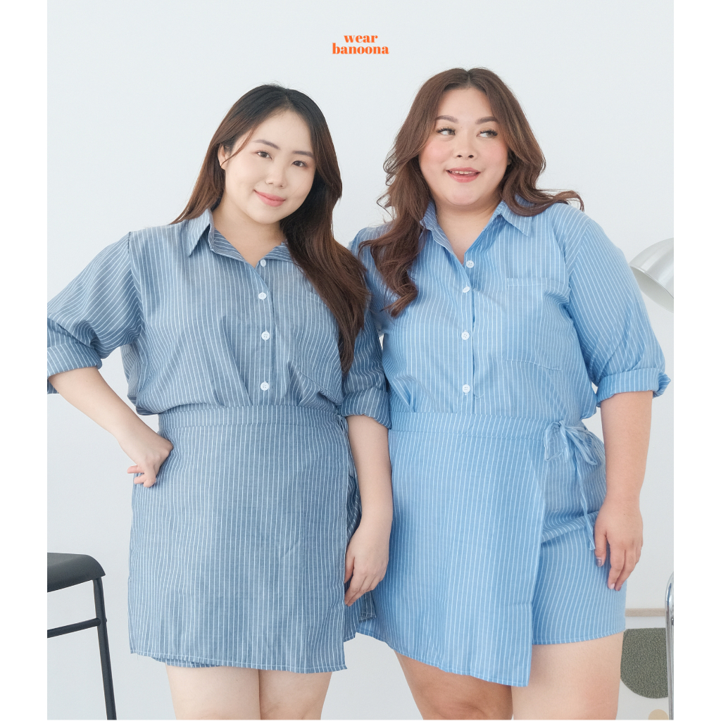 wear.banoona - Nola Skort Set | Setelan Atasan Lengan Panjang & Rok Celana Striped Motif Salur Big S