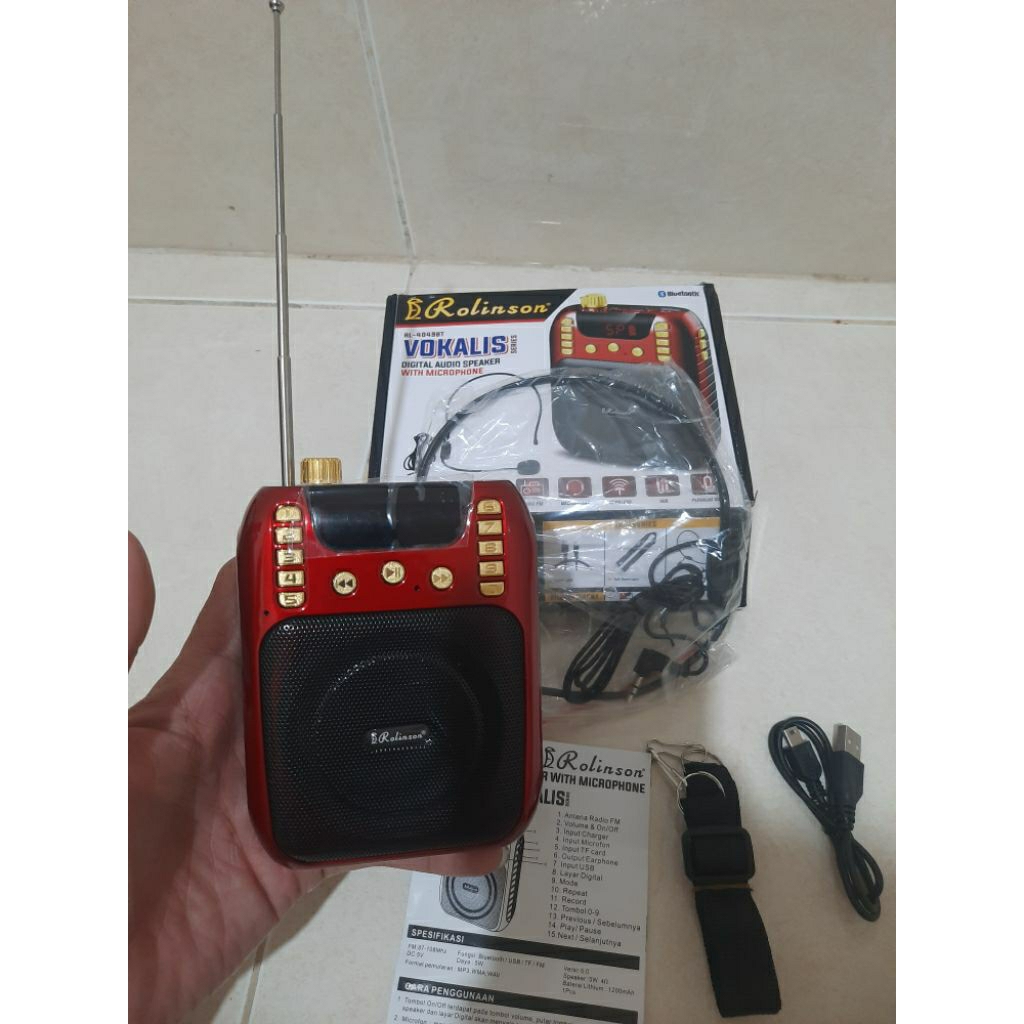 Rolinson RL-4049 Vokalis Speaker Portable Bluetooth Digital Player Microphone Kabel USB + Charger / 