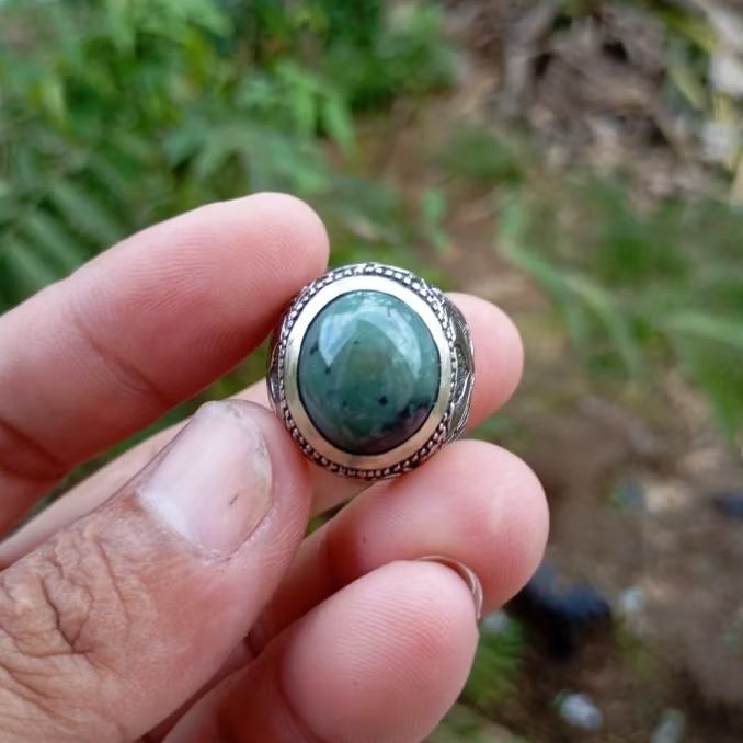 Natural cincin badar besi hijau tembus senter