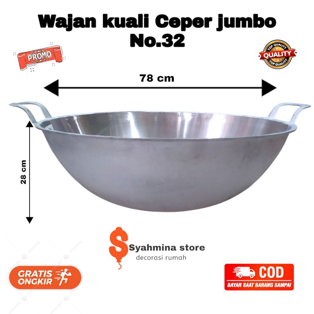 Wajan Kuali Super Jumbo No.32 No.30 No.28 No.26 No.24 Katel Anti Lengket Alumunium Tebal BINTANG SAT