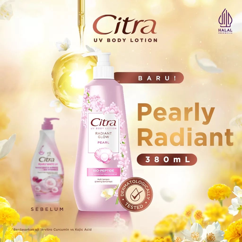 Hand Body CITRA Pearly Glow UV Body Lotion 380 ml pink (kemasan baru)