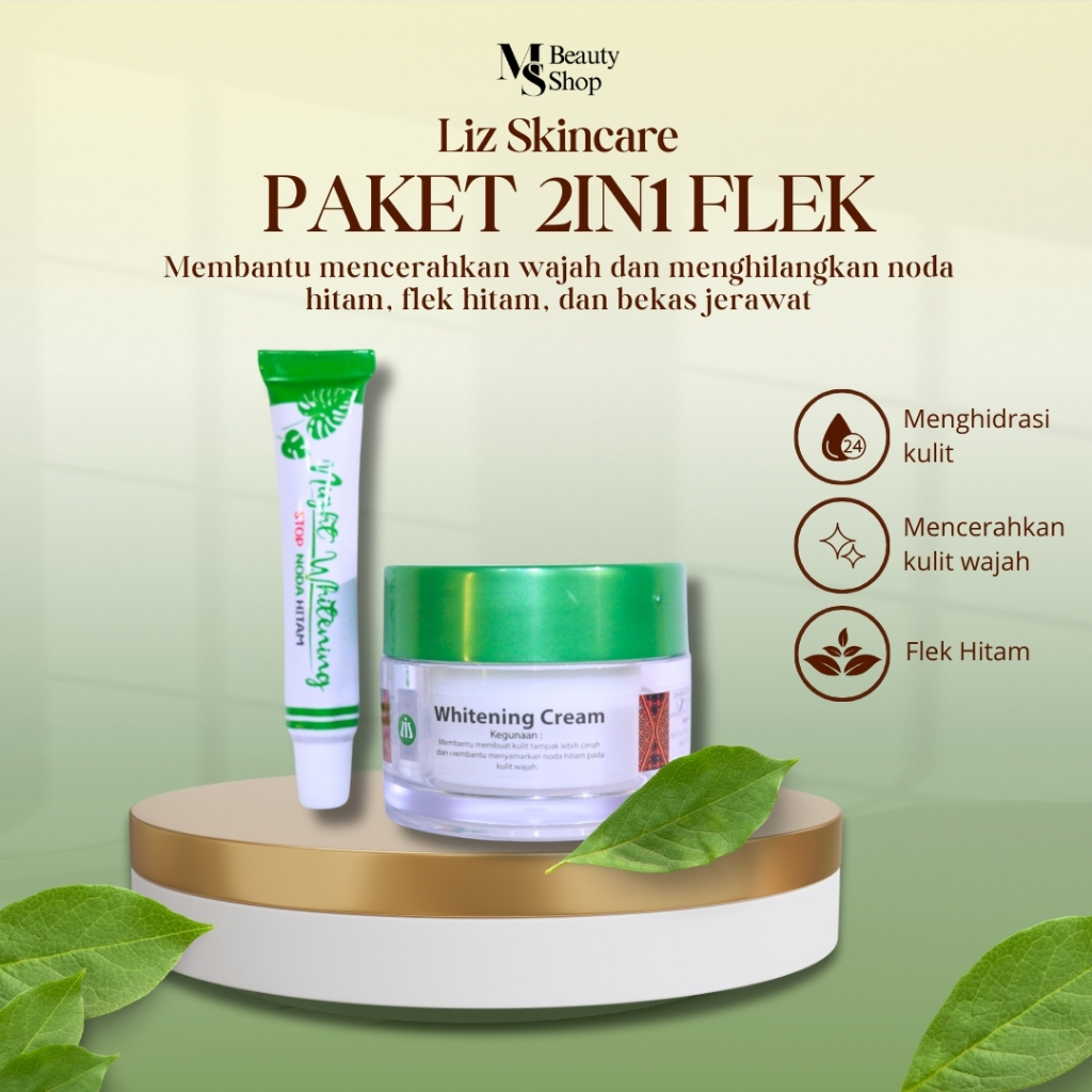 Liz Skincare - Paket 2in1 Pemutih Wajah Salep Night Whitening Cream + Whitening Cream untuk Menghila