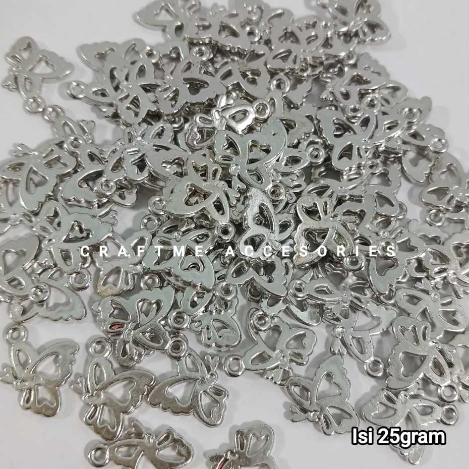 COD 25gram Manik Manik Charm Kupu Kupu Bunga Warna Silver Bahan Diy