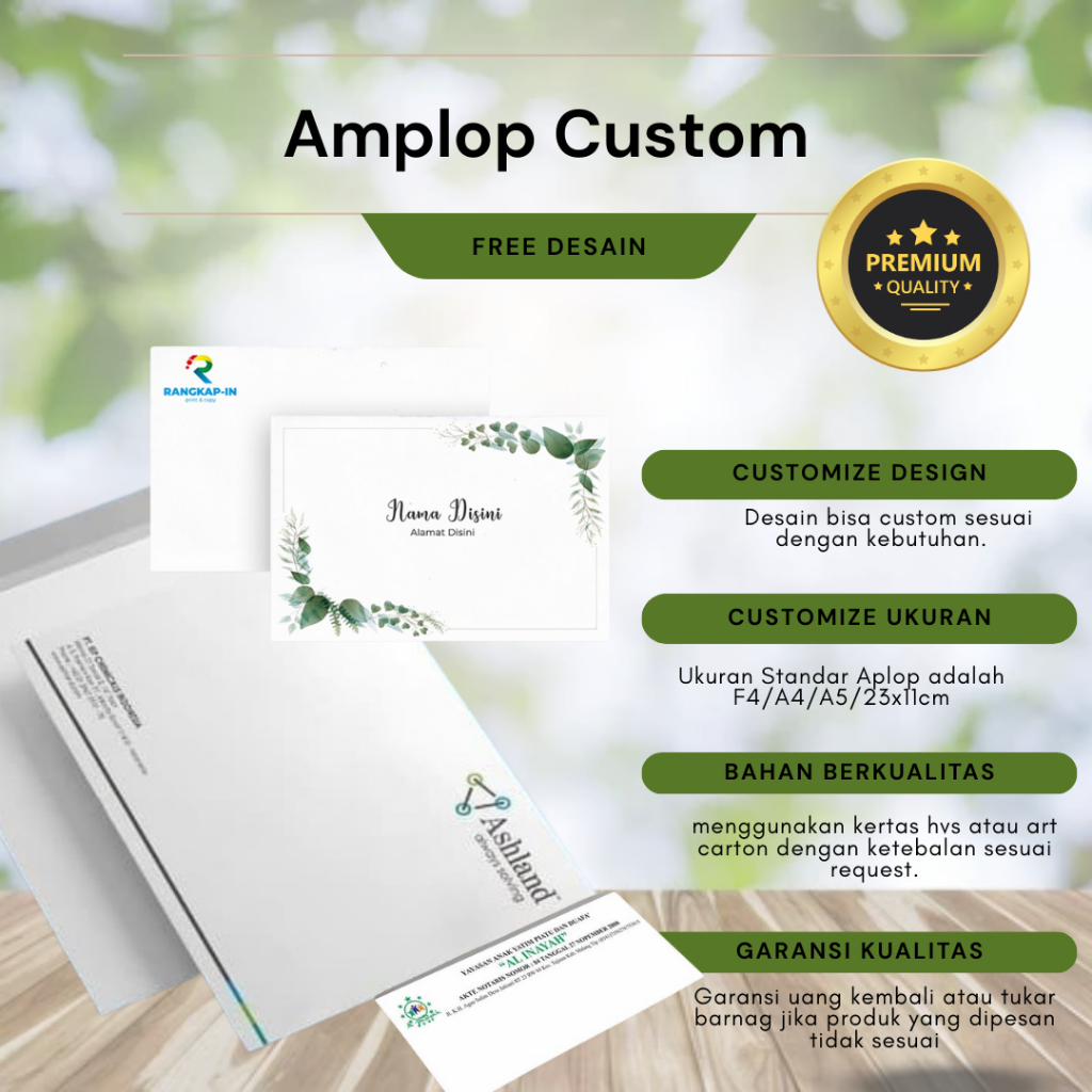 

Amplop Custom Branding / Surat Pribadi / Kantor - Desain Gratis, Kualitas Premium, Semua Ukuran!