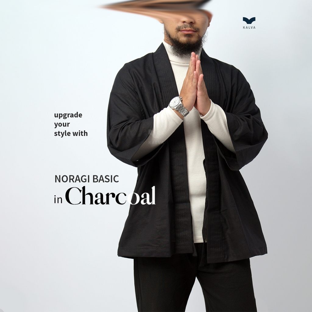 Outer Pria Kimono Noragi Hitam – Kalva Basic Series Black Charcoal | Jaket Kimono Casual