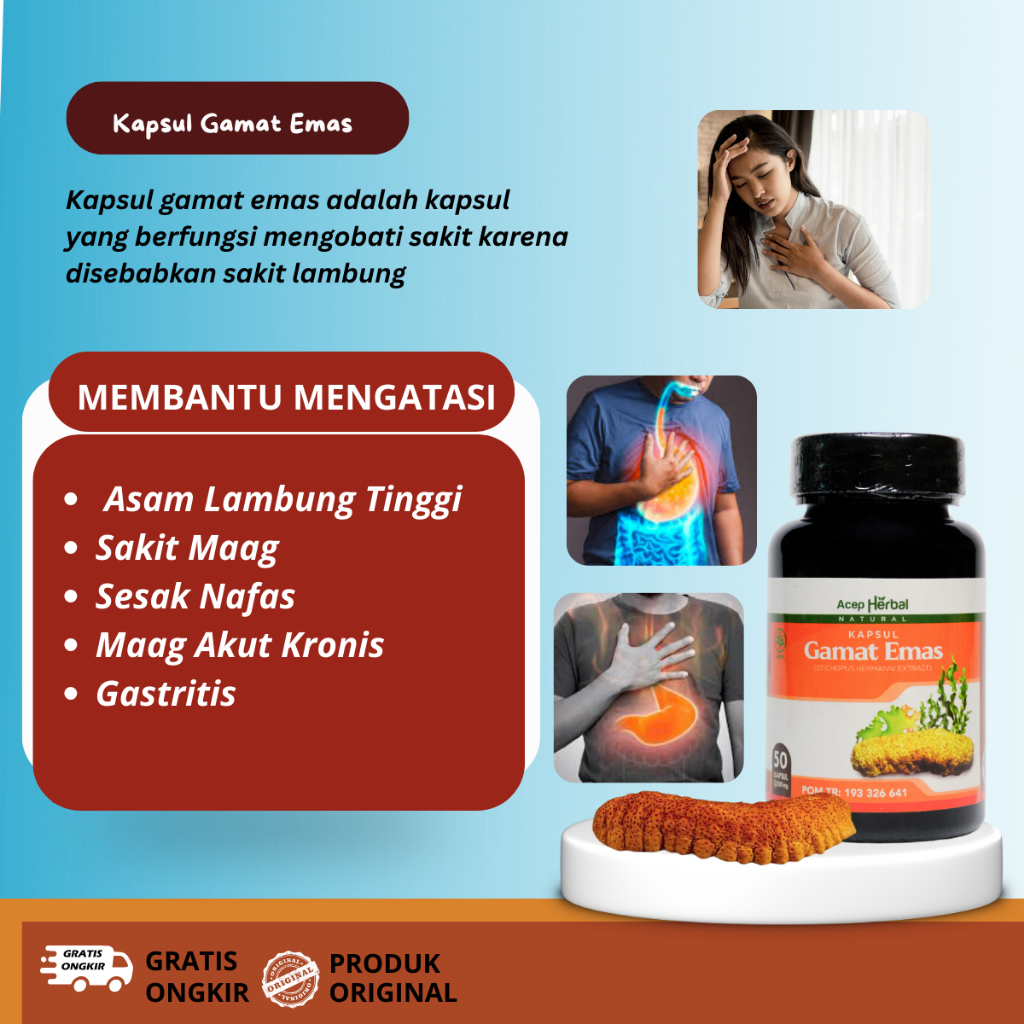 Kapsul Gamat Emas – Bantu Sembuhkan Maag Kronis, GERD, Tukak Lambung, Asam Lambung Naik & Nyeri Ulu 
