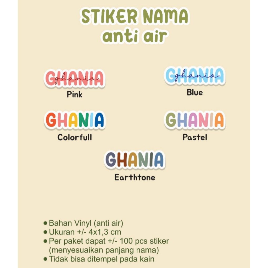 

100pcs Stiker Nama Anti Air